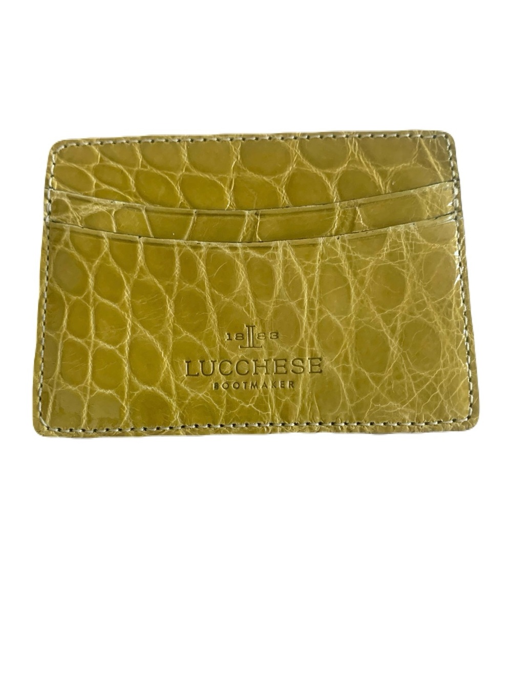 Glazed Olive Genuine Shiny Glazed Alligator 5 Pocket Credit Business Card Case